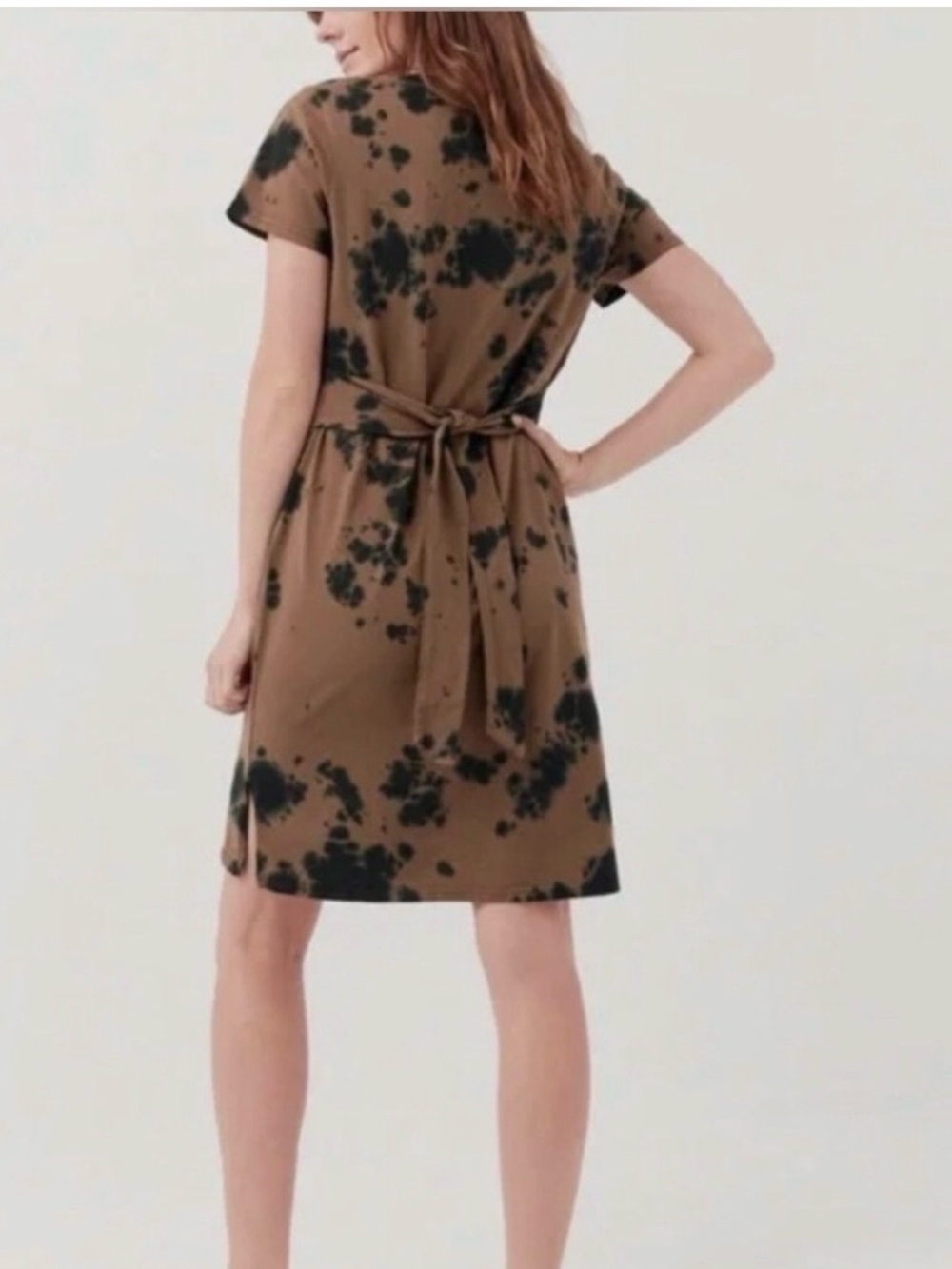 Pact 100% Organic Cotton Tie-Dye T-shirt Dress with Tie Waist Brown Black Sz M - Picture 2 of 12